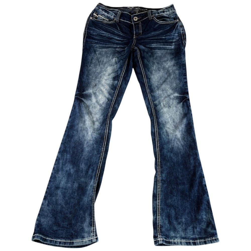 Vintage‎ Arya Jeans Womens Size 7/8 Blue Denim Dark Washed Faded Y2K Bootcut Leg